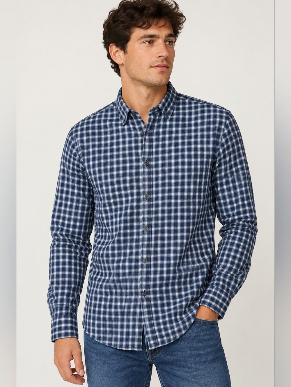 3/$25! Men's Calvin Klein Blue Plaid Fitted Dress Shirt